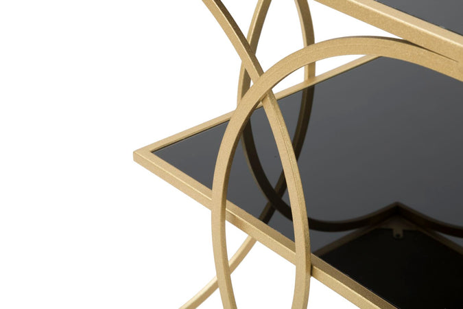 Tavolinetto struttura in metallo doppio ripiano in vetro nero per interni