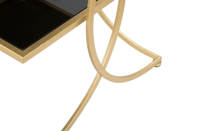 Tavolinetto struttura in metallo doppio ripiano in vetro nero per interni