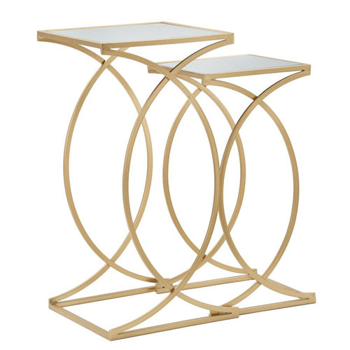Tavolinetto porta telefono struttura in ferro color oro e vetro per interni set da 2
