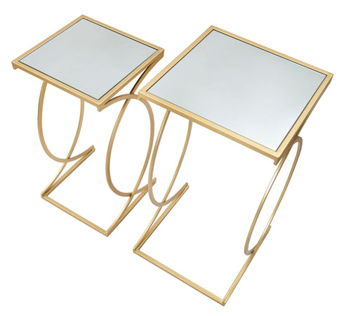 Tavolinetto porta telefono struttura in ferro color oro e vetro per interni set da 2