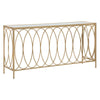 Console struttura in metallo color oro e crema ripiano in vetro per interni