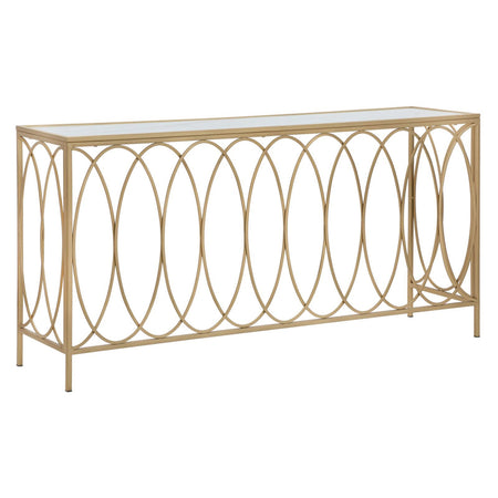 Console struttura in metallo color oro e crema ripiano in vetro per interni