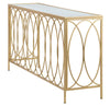 Console struttura in metallo color oro e crema ripiano in vetro per interni