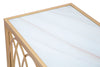 Console struttura in metallo color oro e crema ripiano in vetro per interni