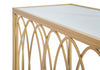 Console struttura in metallo color oro e crema ripiano in vetro per interni