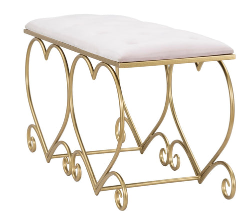 Panca "Heart" in poliestere struttura in metallo color oro per interni