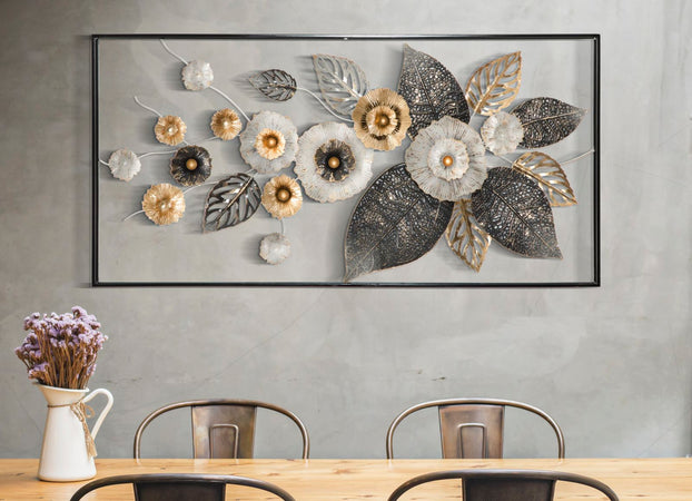 Pannello fiori e foglie decorative in ferro per decorazioni ambienti