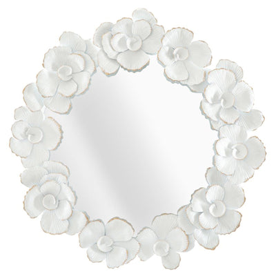 Specchio da parete fiori in ferro color bianco per bagni e camere da letto
