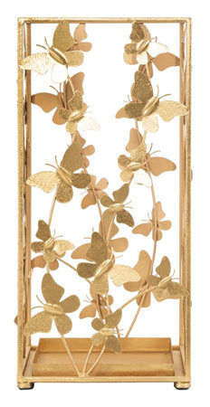 Porta ombrelli quadrato struttura in ferro color oro con farfalle decorative