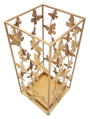 Porta ombrelli quadrato struttura in ferro color oro con farfalle decorative