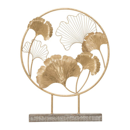 Scultura foglie decorative in ferro color oro con base per decorazioni ambienti
