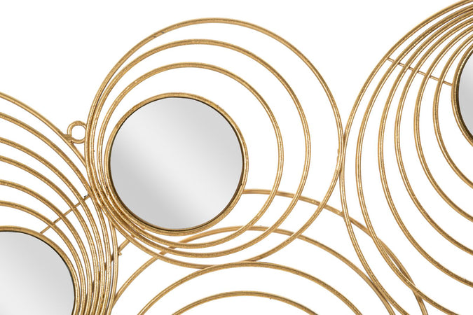 Pannello specchio decorativo anelli in ferro color oro per decorazioni ambienti