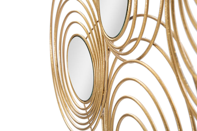 Pannello specchio decorativo anelli in ferro color oro per decorazioni ambienti