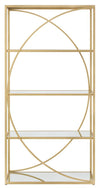 Libreria Glamy in metallo color oro con 5 ripiani in vetro per interno