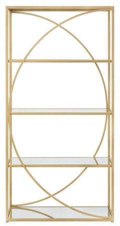 Libreria "Glamy" in metallo color oro con 5 ripiani in vetro per interno