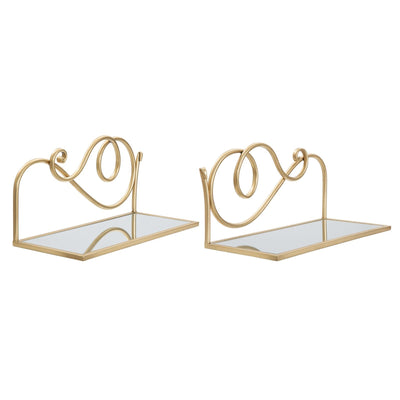 Mensole da parete in metallo color oro ripiano in vetro per decorazioni ambienti set da 2