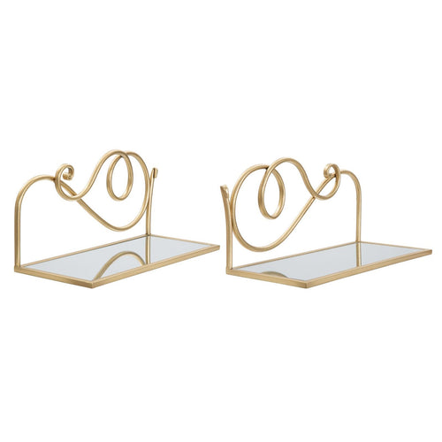 Mensole da parete in metallo color oro ripiano in vetro per decorazioni ambienti set da 2