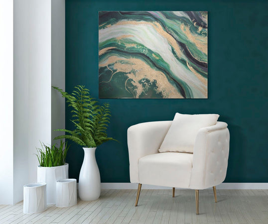 Dipinto su tela con sfumature verdi con telaio in legno per decorazioni ambienti