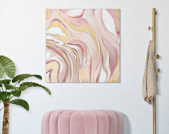 Dipinto su tela colore rosa con telaio in legno per decorazioni ambienti