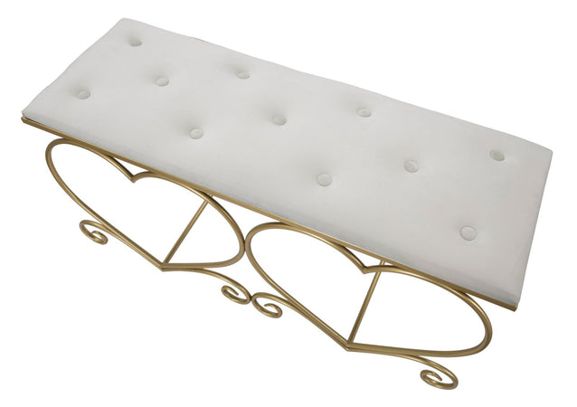Panca "Heart" in poliestere struttura in metallo color oro per interni