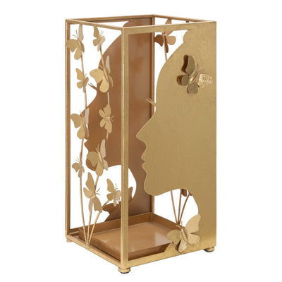 Porta ombrelli quadrato struttura in ferro color oro con motivi decorativi
