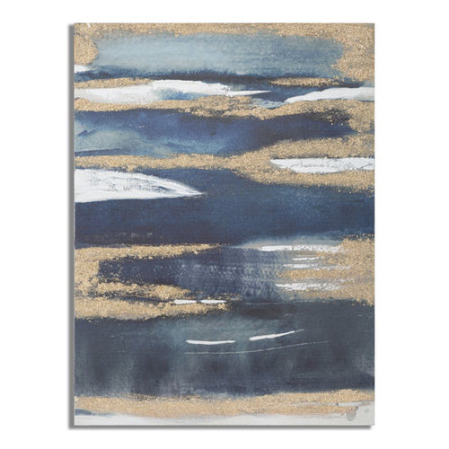 Dipinto su tela colore blu e oro con telaio in legno per decorazioni ambienti