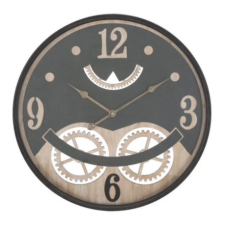 Orologio da parete color nero e legno naturale per salotto e cucina
