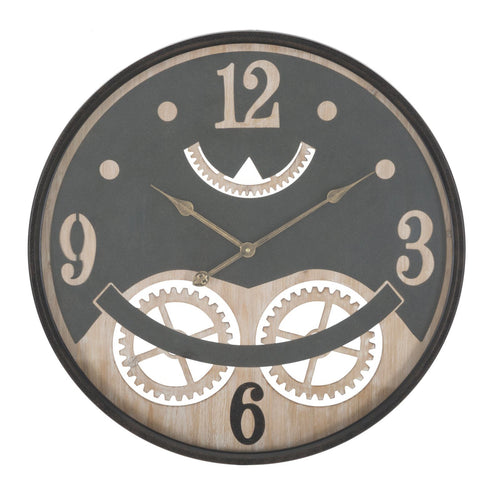Orologio da parete color nero e legno naturale per salotto e cucina