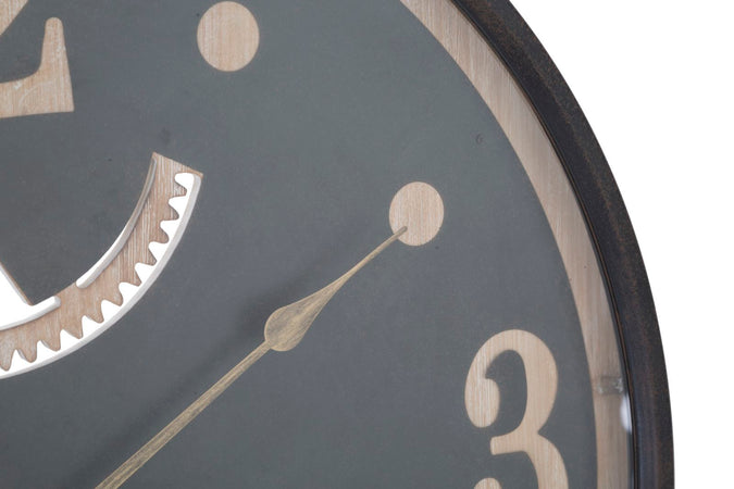 Orologio da parete color nero e legno naturale per salotto e cucina