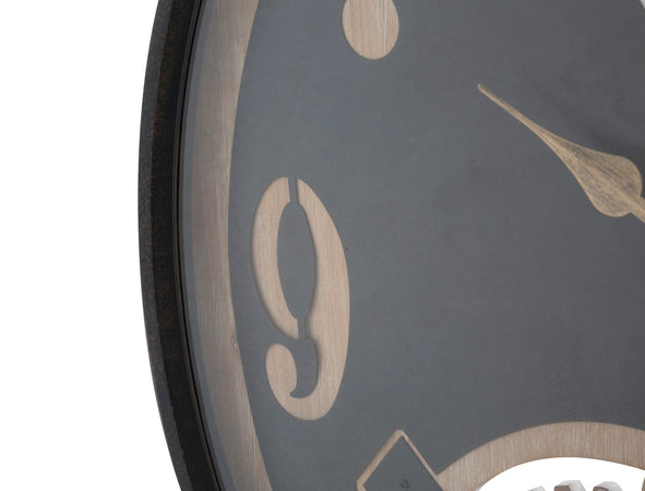 Orologio da parete color nero e legno naturale per salotto e cucina