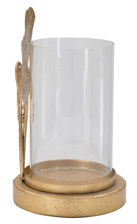 Porta candela struttura in metallo color oro con foglie per interni