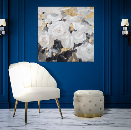 Dipinto su tela rose bianche con intelaiatura in legno per decorazioni ambienti