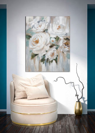Dipinto su tela Crem Flower con intelaiatura in legno per decorazioni ambienti