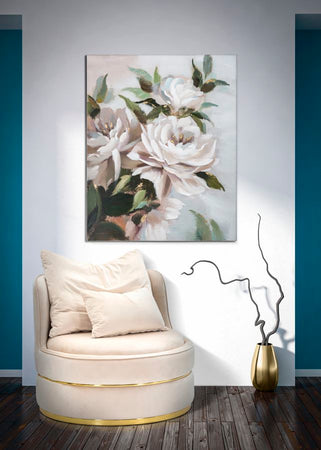 Dipinto su tela Crem Flower con intelaiatura in legno per decorazioni ambienti