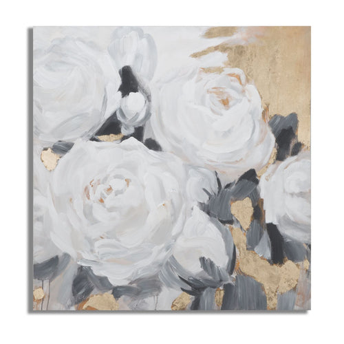 Dipinto su tela rose bianche con intelaiatura in legno per decorazioni ambienti
