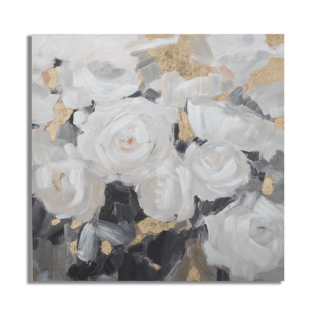 Dipinto su tela rose bianche con intelaiatura in legno per decorazioni ambienti