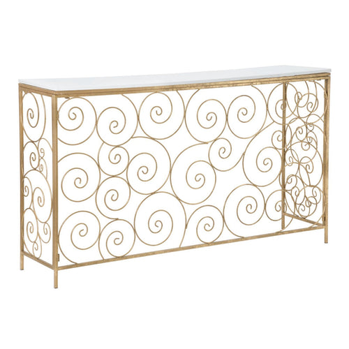Console Spiral struttura in metallo color oro ripiano in vetro per interni