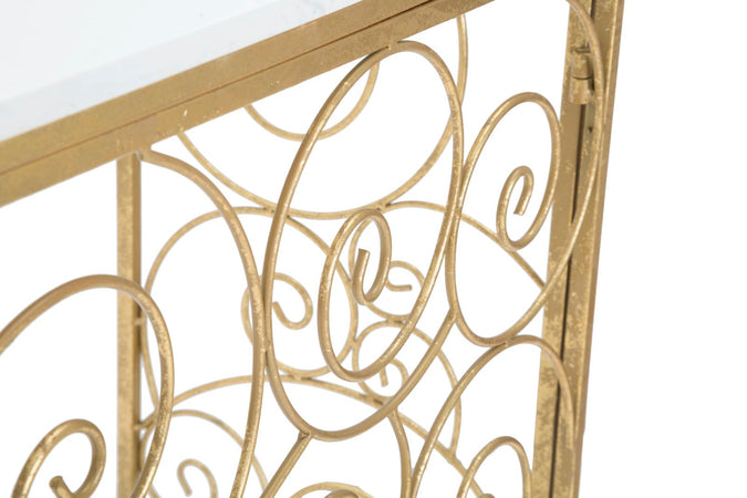 Console "Spiral" struttura in metallo color oro ripiano in vetro per interni