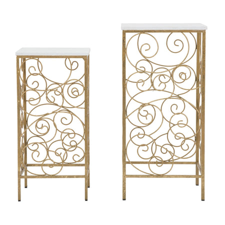 Tavolinetti porta telefono "Spiral" struttura in ferro color oro e vetro per interni set da 2