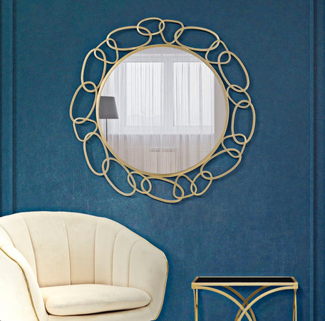 Specchio da parete cornice decorata in ferro color oro per bagni e camere da letto
