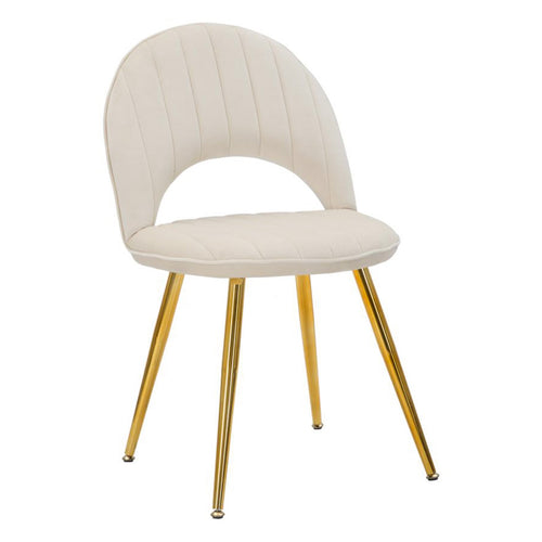 Sedia Flex in velluto color crema e gambe in metallo color oro per interni