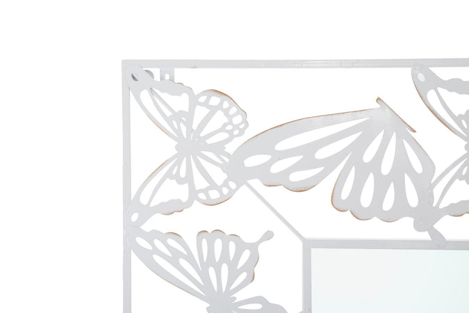 Specchio da parete farfalle in ferro color bianco per bagni e camere da letto