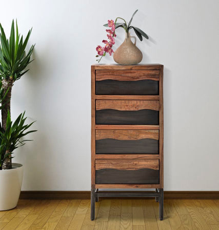 Cassettiera "Yellowstone" struttura in legno di acacia e metallo per interni