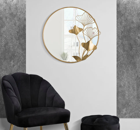 Specchio da parete fiori decorativi in ferro color oro per bagni e camere da letto