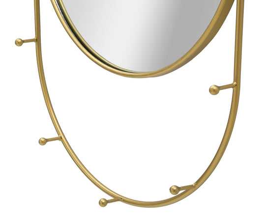 Specchio da parete con appendiabiti in ferro color oro per bagni e camere da letto