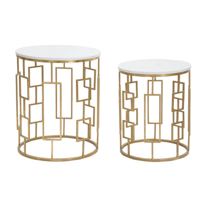 Tavolinetti Cube struttura in ferro color oro ripiano in marmo per interni set da 2