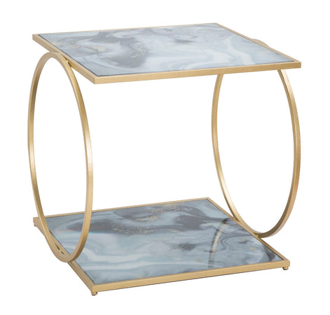 Tavolinetto struttura in metallo color oro e ripiani in vetro marmo per interni