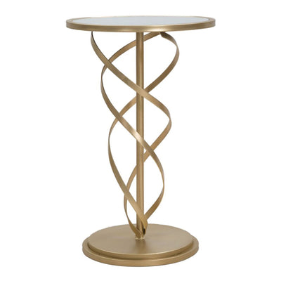 Tavolinetto tondo spiral in metallo color oro ripiano in vetro per interni