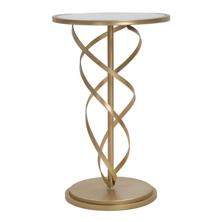 Tavolinetto tondo spiral in metallo color oro ripiano in vetro per interni