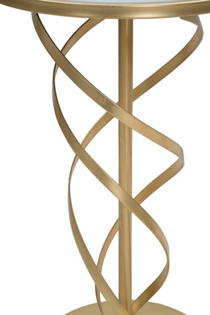Tavolinetto tondo spiral in metallo color oro ripiano in vetro per interni